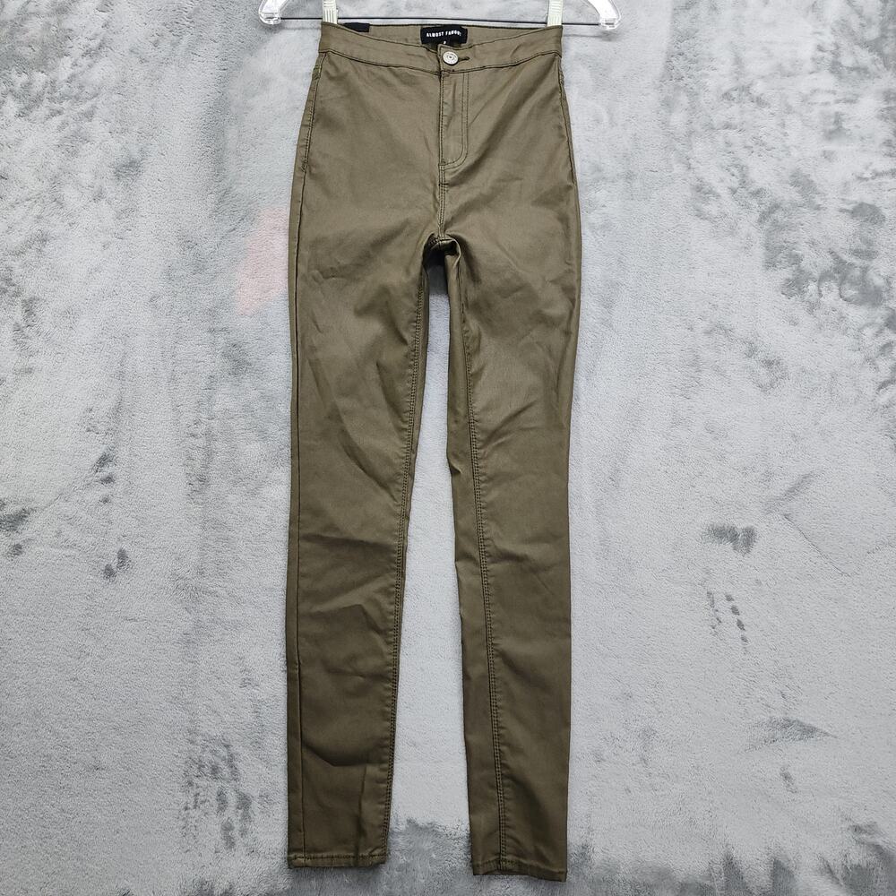 Almost Famous Jeans Womens 3 Juniors Green Faux Leather Super High Rise Skinny
